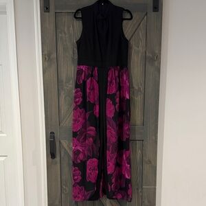 Shelby Nites Black and Pink Floral Jumpsuit